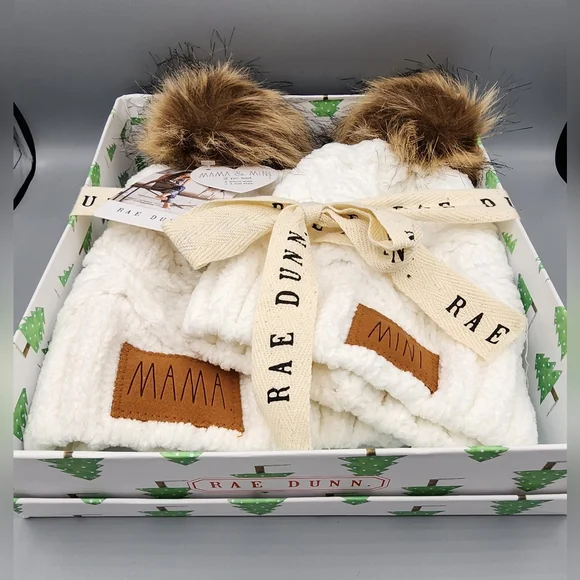 Rae Dunn Beanie Set, MAMA & MINI Rae Dunn Mama & Mini 2 Piece Set Knit Beanie With Pom Pom  main image 3